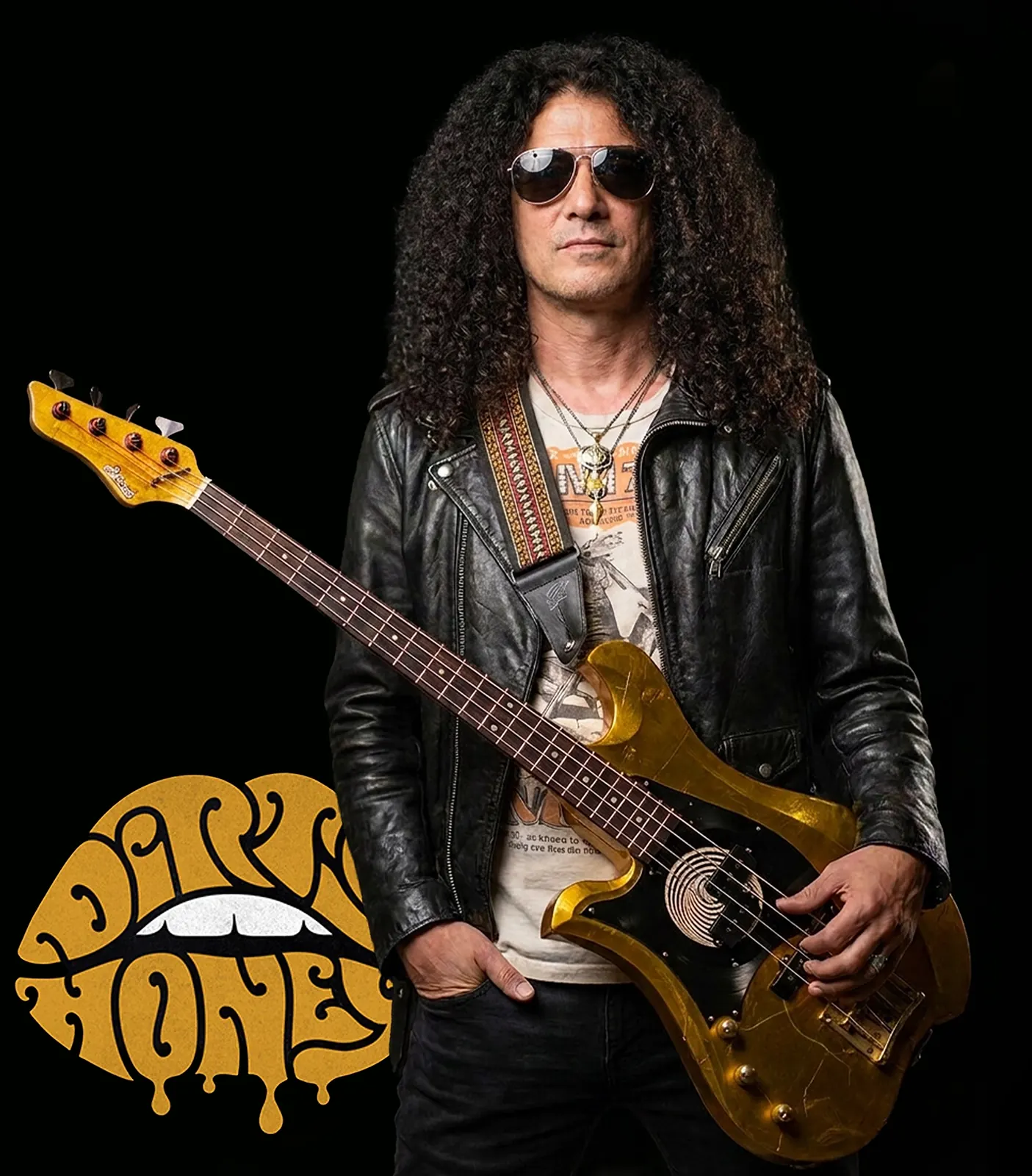 Justin Smolian with his Officina Gold Leaf custom bass