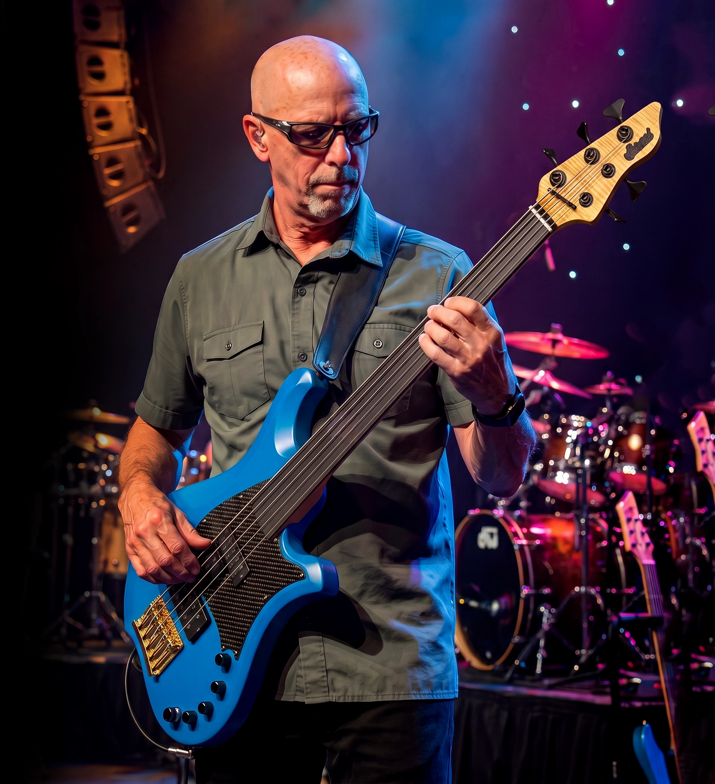 Dave Marotta with his Bacci Marleo five-string basses