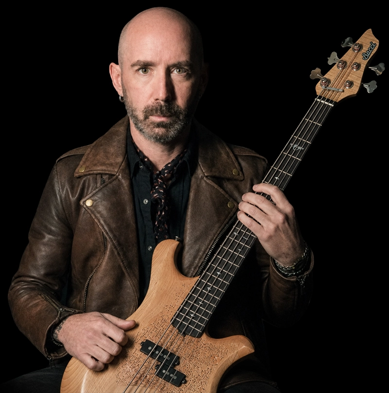 Derek Frank with his custom Bacci bass